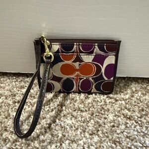 Coach Multicolor Signature Wristlet - Purple, Orange, Brown, Cream